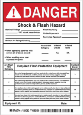 Arc Flash Labels - Vinyl, 7 Inch H x 5 Inch W, Pack of 5, Chemical-Resistant