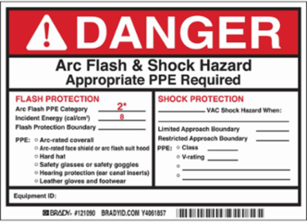 Arc Flash PPE Required Label - Adhesive Vinyl, 5 Inch x 7 Inch, 0.004 Inch Thick, Pack of 5