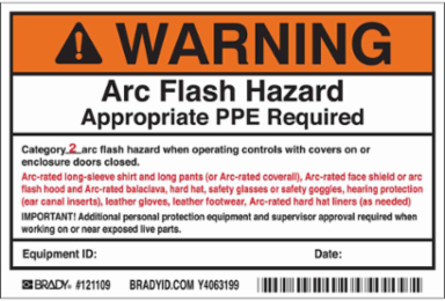 Arc Flash Hazard Label - 4 Inch H x 6 Inch W, Self-Adhesive Vinyl, Class 2, Pack of 5