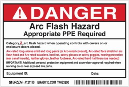 Arc Flash Labels, Class 2, Adhesive Vinyl, 4 Inch H x 6 Inch W, Pack of 5, Black/Red on White