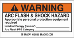 Arc Flash Labels, Adhesive Vinyl, 2 Inch H x 4 Inch W, Roll of 100, Black/Orange on White