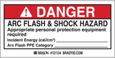 Arc Flash Labels, 2 Inch x 4 Inch, Adhesive Vinyl, Roll of 100, Black/Red on White