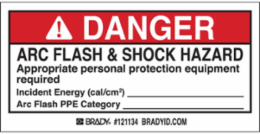 Arc Flash Labels, 2 Inch x 4 Inch, Adhesive Vinyl, Roll of 100, Black/Red on White