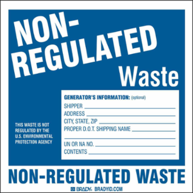 NON-REGULATED WASTE GENERATOR INFORMATION Labels, Vinyl