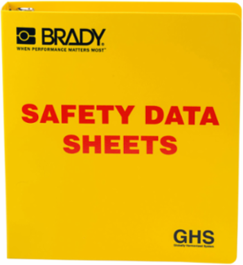 GHS - 1.5" Safety Data Sheet Binder - English, 11" H x 2" D, Red on Yellow