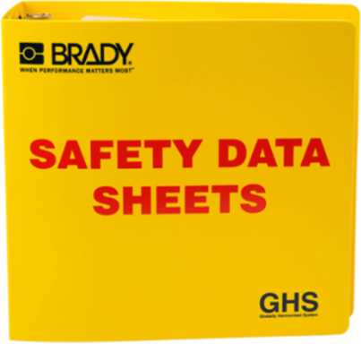 GHS - 3" Safety Data Sheet Binder - English, 11" H x 3.5" D, Red on Yellow