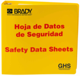 GHS - 3" Safety Data Sheet Binder - Spanish, 11" H x 3.5" D, Red on Yellow
