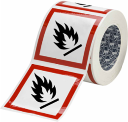 GHS Flammable Picto Label, 4" H x 4" W x .035" D