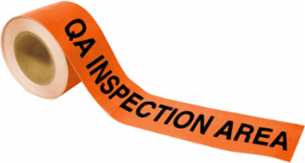 ToughStripe® Floor Marking Tape Roll - Polyester, QA INSPECTION AREA, Black on Orange, 4"x 100'