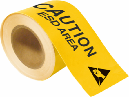 ToughStripe® Floor Marking Tape Roll - Polyester, CAUTION ESD AREA, Black on Yellow, 4" x 100'