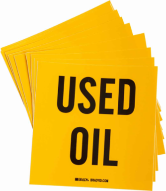 USED OIL Label 6 x 6 Inch, Permanent Acrylic, Outdoor Use, Chemical-Resistant