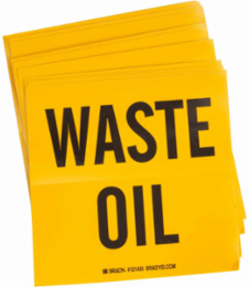 Waste Oil Label Pack of 100, 6 Inch x 6 Inch, Black on Yellow, Vinyl