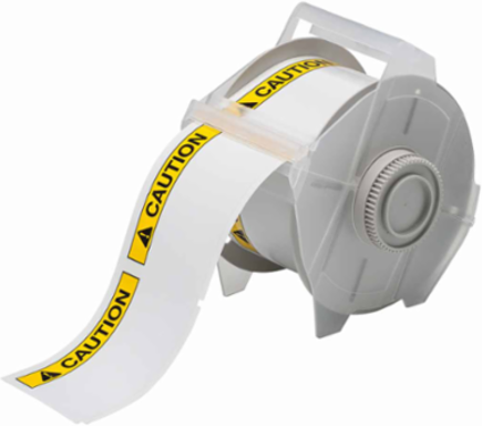 BBP85 ANSI CAUTION Vinyl Labels, 2.25 Inch H x 3.25 Inch W, Roll of 270, Black/Yellow