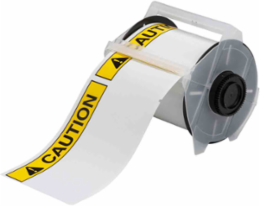 GlobalMark Series Pre-Printed ANSI CAUTION Indoor-Outdoor Vinyl Labels, 4" H x 6.25" W, Roll of 165 Labels, Black/Yellow on White