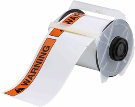 GlobalMark Series Indoor-Outdoor Vinyl Labels, 4" H x 6.25" W, Roll of 165 Labels, Black/Orange on White