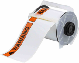 GlobalMark Series Indoor-Outdoor Vinyl Labels, 4" H x 6.25" W, Roll of 165 Labels, Black/Orange on White