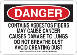 DANGER Contains Asbestos Fibers Sign, 10" H x 14" W x 0.035" D, Aluminum