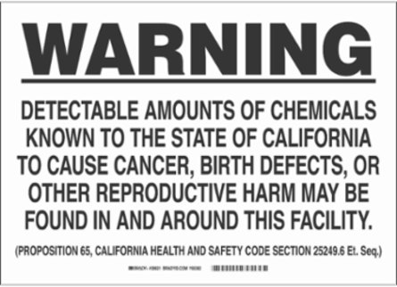 WARNING Detectable Amounts Of Chemicals Known To The State Of California To Cause Cancer Sign, 10" H x 14" W, Polystyrene