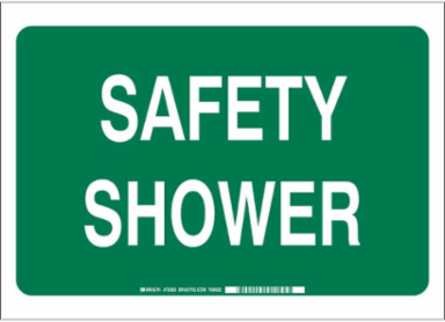 Safety Shower Sign, 10" H x 14" W x 0.06" D, Polystyrene, White on Green