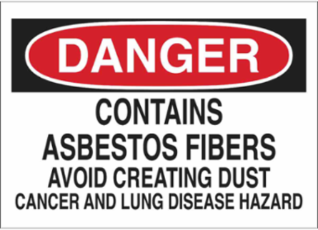 DANGER Contains Asbestos Fibers Sign, 7" H x 10" W x 0.06" D, Polystyrene
