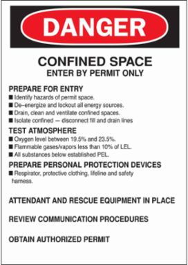 DANGER Confined Space Sign, 10" H x 7" W x 0.006" D, Polyester