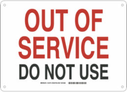 Out of Service Do Not Use Sign, 7" H x 10" W, Black/Blue on White