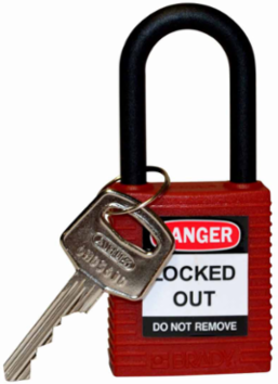 Nylon Padlock 6-Pin Cylinder, 1.5 Inch Shackle Clearance, Red