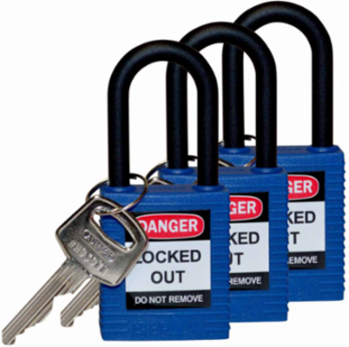 Nylon Padlock 6-Pin Cylinder, 1.75 in H x 1.5 in W, Keyed Alike, 1.5 in Shackle Clearance