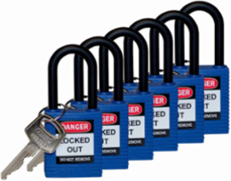 Nylon Shackle Padlock - 6-Pin Cylinder, 1.5 Inch Shackle Clearance, Keyed Alike
