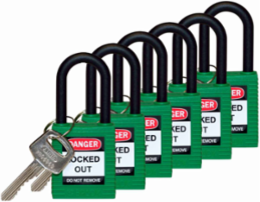 Nylon Shackle Padlock - 6-Pin Cylinder, 1.5 Inch Shackle Clearance, Keyed Alike