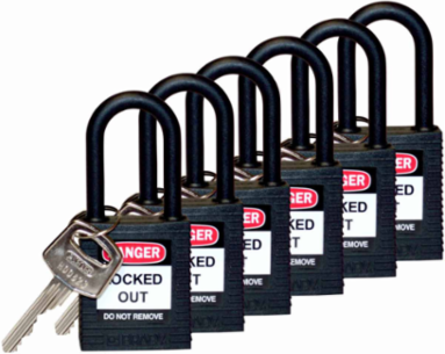 Nylon Shackle Padlock - 1.75 in H x 1.5 in W x 0.8 in D, Keyed Alike, 6-Pin Cylinder