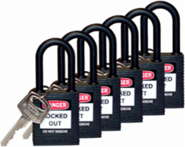 Nylon Shackle Padlock - 1.75 in H x 1.5 in W x 0.8 in D, Keyed Alike, 6-Pin Cylinder