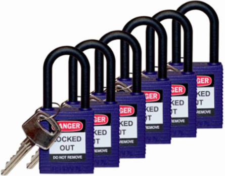 Nylon Padlock with 1.5 Inch Shackle Clearance, 6-Pin Cylinder, Keyed Alike