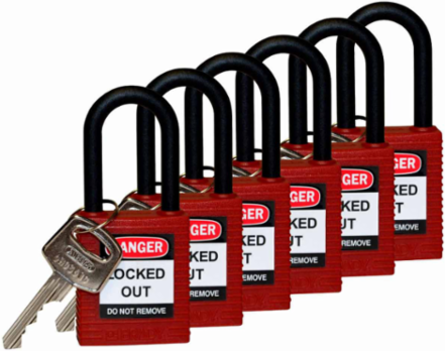Nylon Padlock, Keyed Different, 1.5 Inch Shackle Clearance, 6-Pin Cylinder