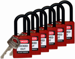 Nylon Padlock, Keyed Different, 1.5 Inch Shackle Clearance, 6-Pin Cylinder