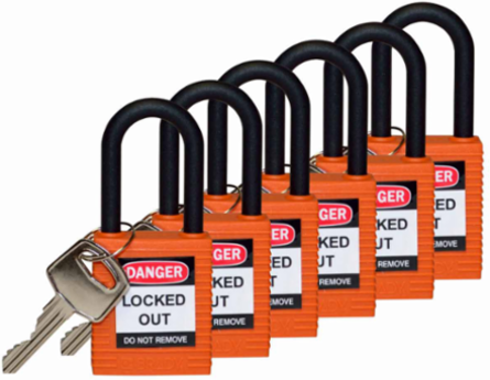 Nylon Padlock 1.5 Inch Shackle Clearance, Keyed Different, 6-Pin Cylinder