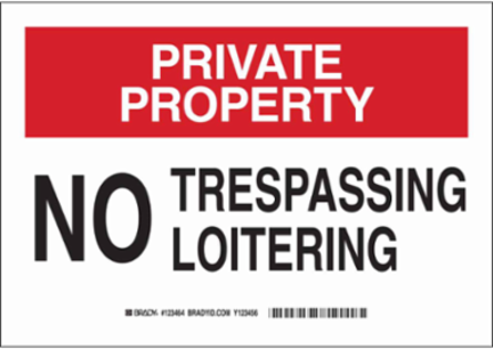 PRIVATE PROPERTY No Trespassing Loitering Sign, 7" H x 10" W x 0.035" D, Aluminum