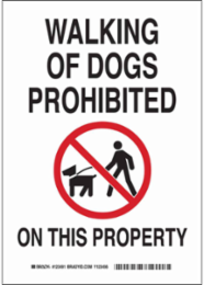Walking Of Dogs Prohibited On This Property Sign, 14" H x 10" W x 0.006" D, Polyester