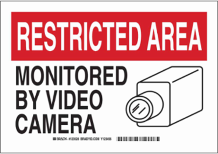 RESTRICTED AREA Monitored By Video Camera Sign, 10" H x 14" W x 0.035" D, Aluminum