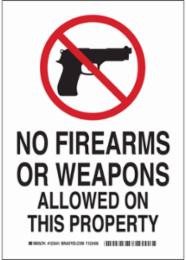 No Firearms Or Weapons Allowed On This Property Sign, 14" H x 10" W x 0.06" D, Polystyrene