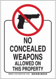 No Concealed Weapons Allowed On This Property Sign, 14" H x 10" W x 0.006" D, Polyester