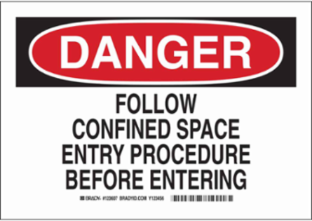 DANGER Follow Confined Space Entry Procedure Before Entering Sign, 7" H x 10" W x 0.006" D, Polyester