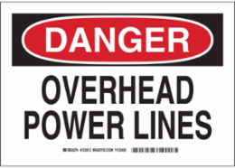 DANGER Overhead Power Lines Sign, 10" H x 14" W x 0.006" D, Polyester