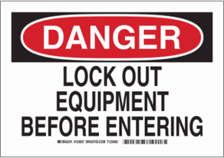 DANGER Lock Out Equipment Before Entering Sign, 10" H x 14" W x 0.006" D, Polyester