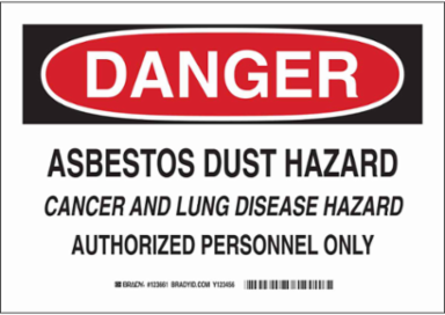DANGER Asbestos Dust Hazard Cancer And Lung Disease Hazard Authorized Personnel Only Sign, 7" H x 10" W x 0.035" D, Aluminum