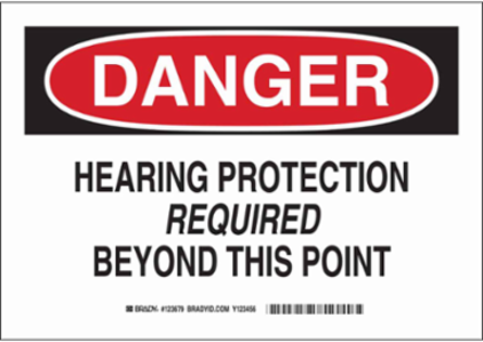 DANGER Hearing Protection Required Beyond This Point Sign, 10" H x 14" W x 0.035" D, Aluminum