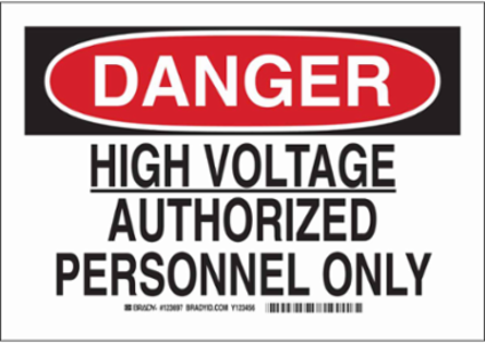 DANGER High Voltage Authorized Personnel Only Sign, 10" H x 14" W x 0.06" D, Polystyrene