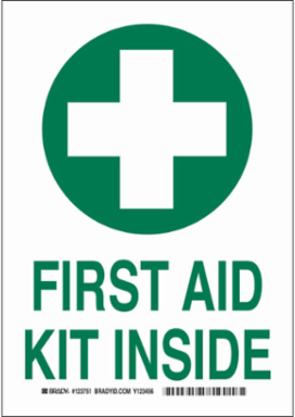 First Aid Kit Inside Sign, 14" H x 10" W x 0.06" D, Polystyrene