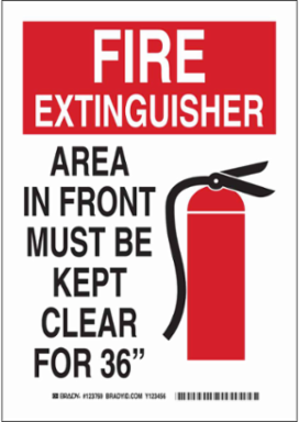 FIRE EXTINGUISHER Area In Front Must Be Kept Clear For 36" Sign, 10" H x 7" W x 0.035" D, Black/Red on White, Aluminum