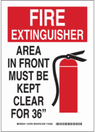FIRE EXTINGUISHER Area In Front Must Be Kept Clear For 36" Sign, 10" H x 7" W x 0.006" D, Black/Red on White, Polyester
